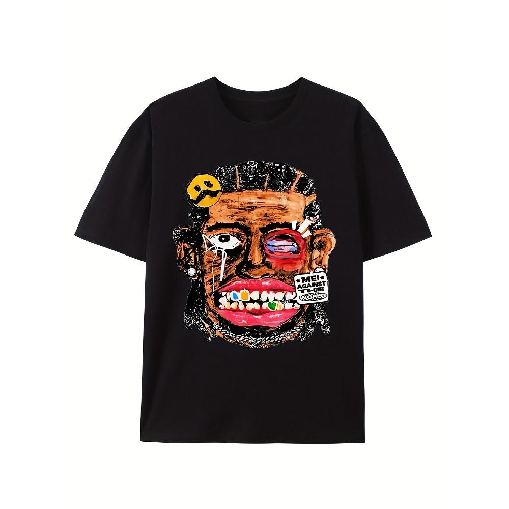 

Soft and breathable crew neck short-sleeved top eye-catching art print white casual decoration suitable for street clothing S