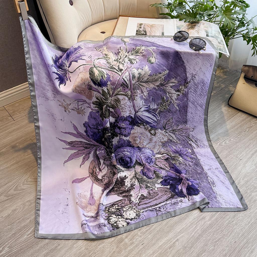 Spring And Summer Floral Design 90*90Cm Women Scarf Sunscreen Foulard Shawl Hijab Female Hair Hijab Wraps Neckerchief Bandanda