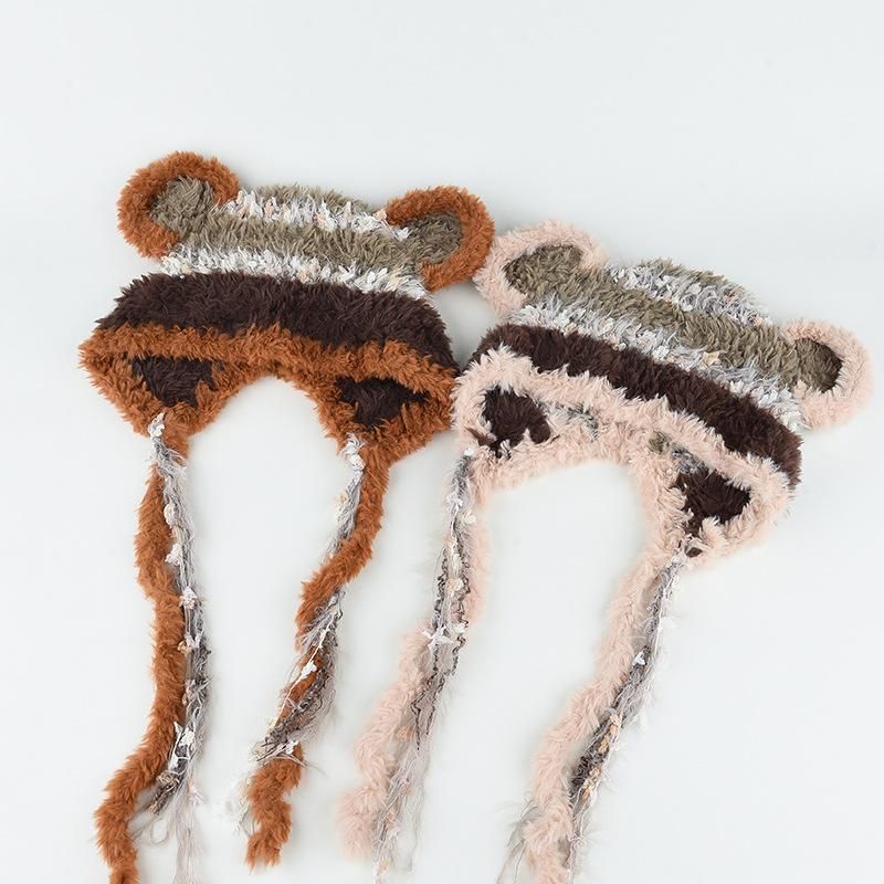 Mütze Damen Winter Warm Ohrenschutz Gestrickte Überziehmütze Sturmhaube Hut Band Doppelnutzung Plüsch Blitzmütze