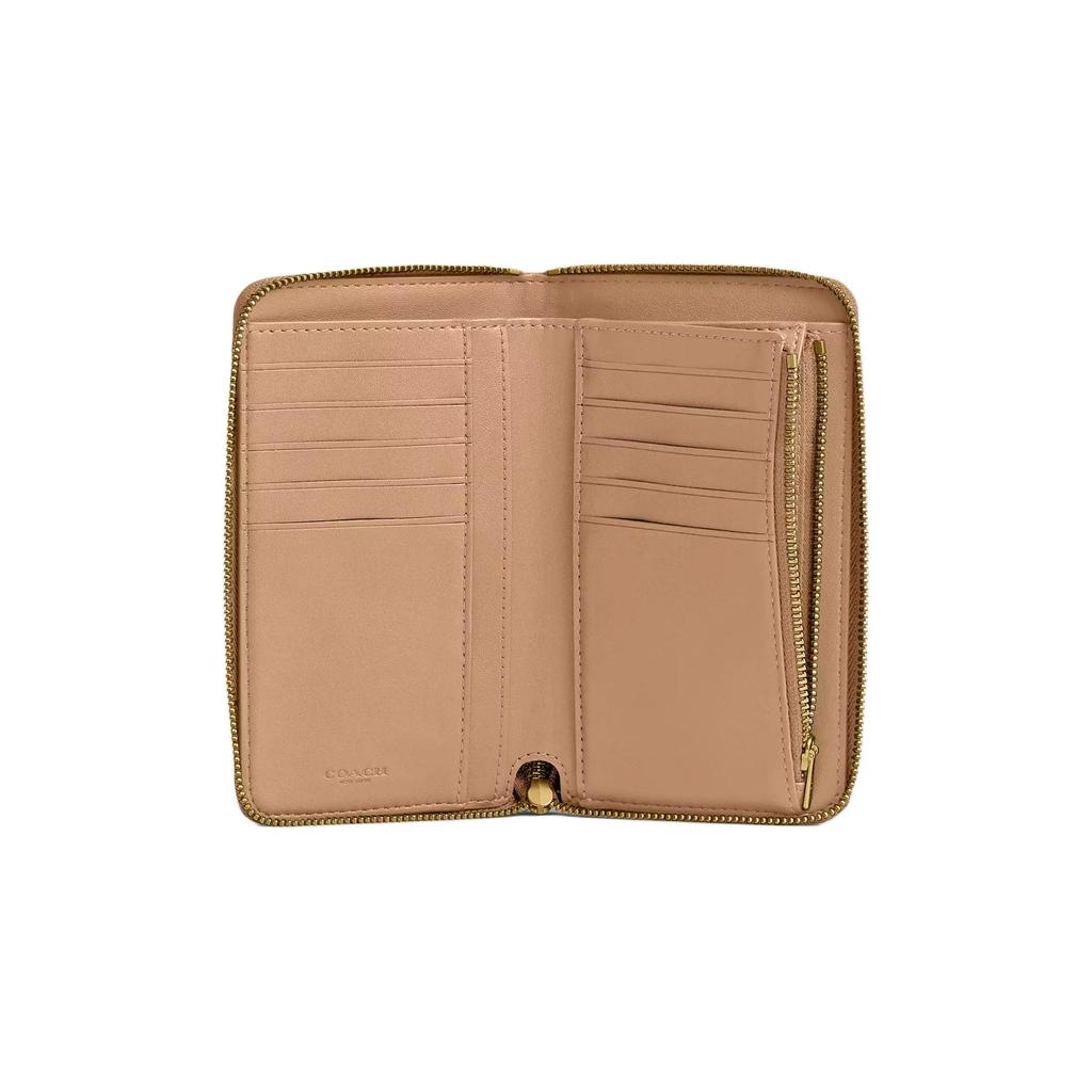 Coach Zip Around 17 Solid Color Zipper Wallet Medium Women Wallet Silver Light-Yellow CH806-LHWFT