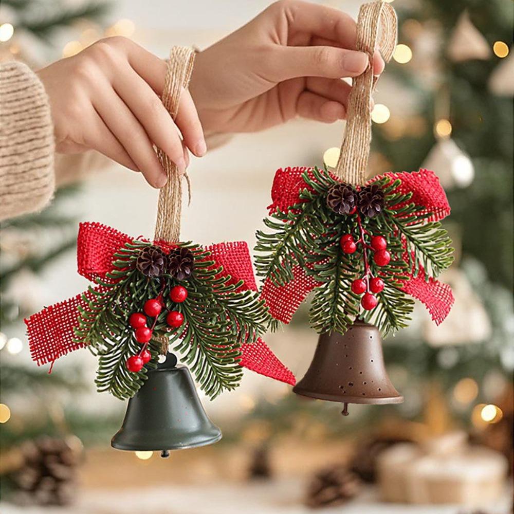 Christmas Bells Bowknot Red Fruit Pine Bough Pinecone Pendant Christmas Tree Jingle Bells Hanging Ornament New  Decor