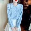 Blue Doll Collar Shirt Fashionable Lace Stitching Women's Long Sleeved Shirt Day Off Minimalist Women's Top
