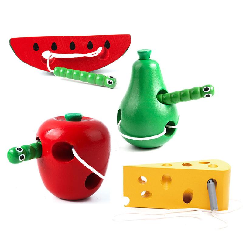 Children Montessori 3D Wooden Toys 1 2 3 Years Early Learning Educational Toys Watermelon Cheese Threading Baby Puzzle Games