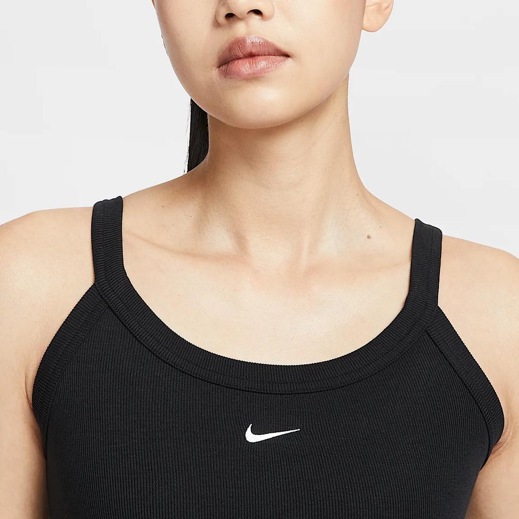 Nike Sportswear Chill Knit Fashionable Versatile Slim Fit Solid Color Sleeveless Dress Women Dresses Black Sail-White HJ0711-010