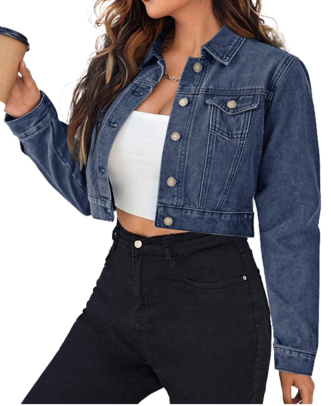 

Женская укороченная джинсовая куртка Весна/Лето 2026 Large синий