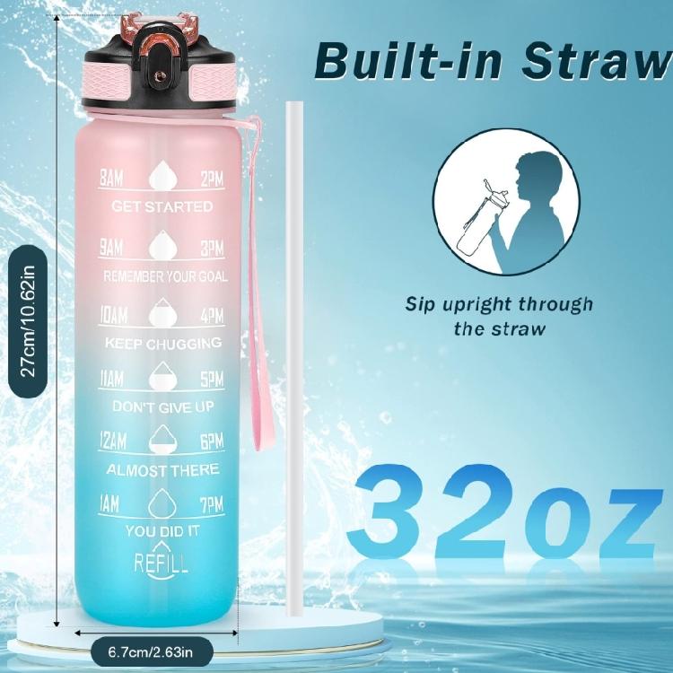 Portable 1L Water Bottles with Motivational Time Markers Drinking Bottles for Staying Hydrated Throughout Day