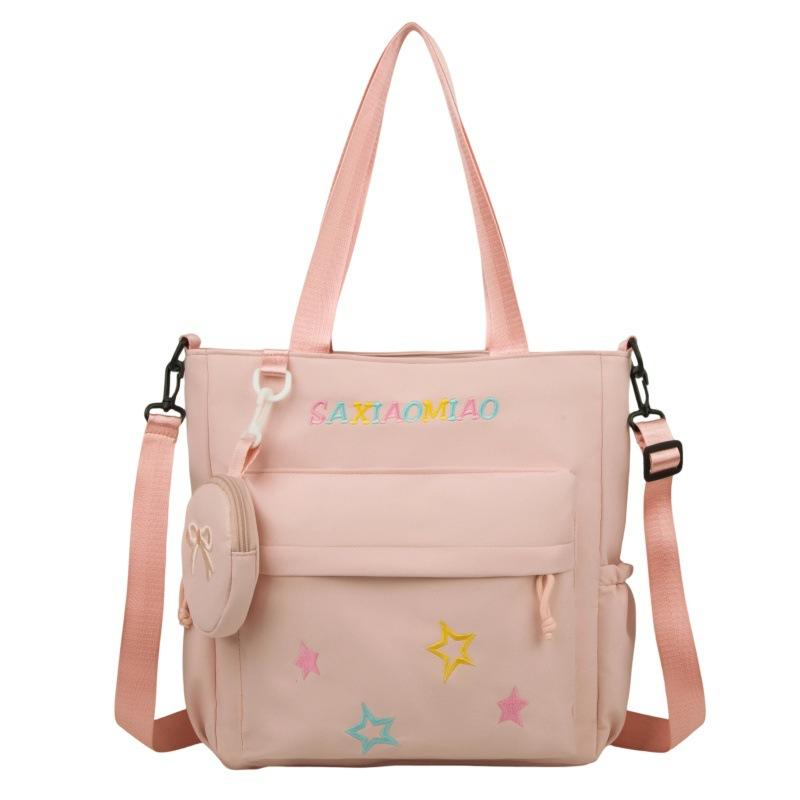 

Stylish Embroidered Large Capacity Tote Bag for Women Spacious Fashiable and Simple Commuting Crossbody Bag Student Casual Bag рожевий