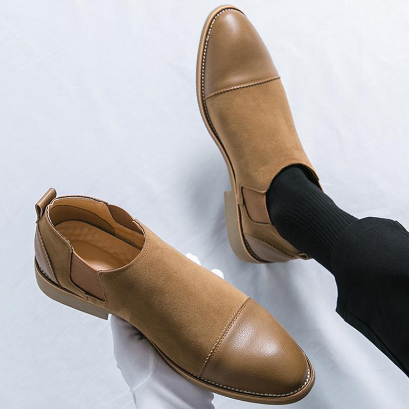 Street Fashion New Men's Black Brown Slip On Patchwork Flats Shoes Designer Wedding Dress Homecoming Footwear Zapatos Hombre