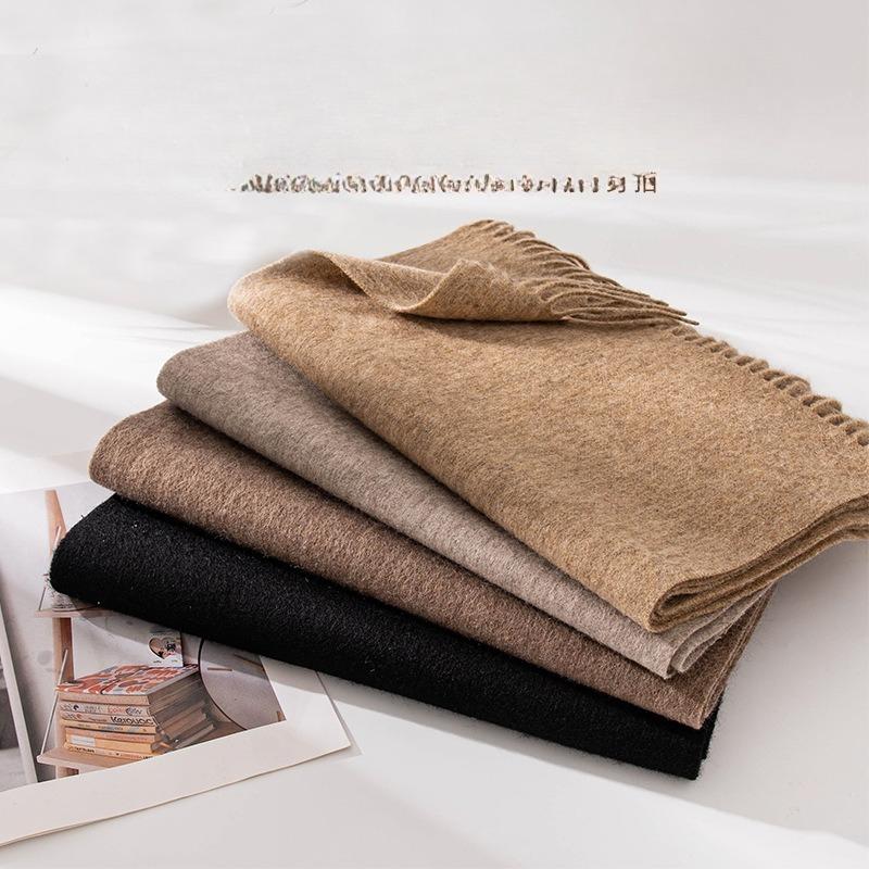 Autumn and Winter New Wool Yak Velvet Scarf Tassel Long Warm Shawl Solid Color High End Sense Same Style for Men and Women