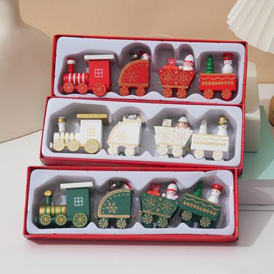Yousheng Christmas Train Decoration Wooden Festive Mini Train Ornament Xmas Train Centerpiece for Mantel Dining Table Happy New Year Gift