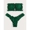 Badeanzug Sommer Strand Raffung Rüschen-Besatz Bandeau Bikini-Set