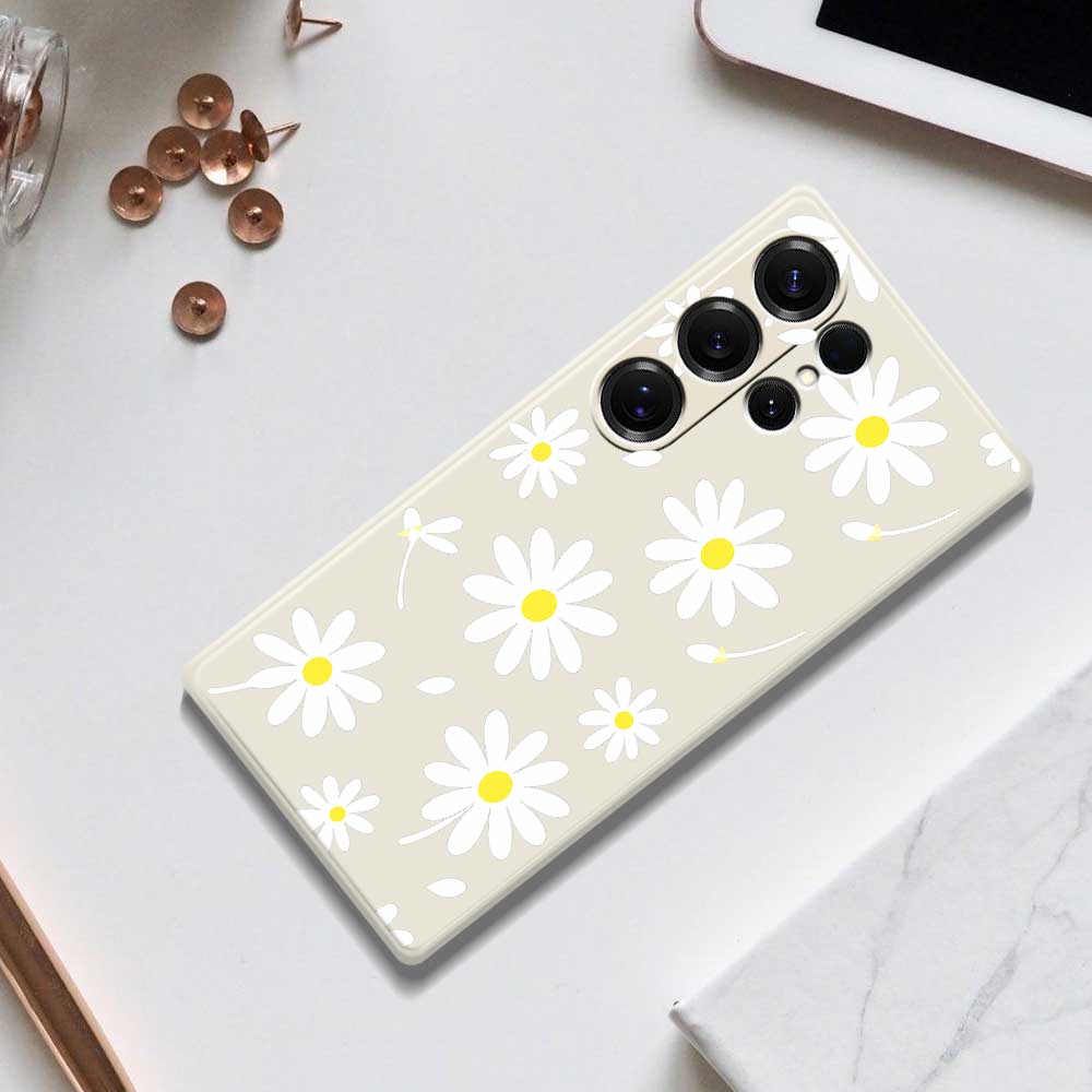 For Samsung Galaxy S25 Ultra Case White Daisy Pattern Printing Straight Edge TPU Phone Back Cover