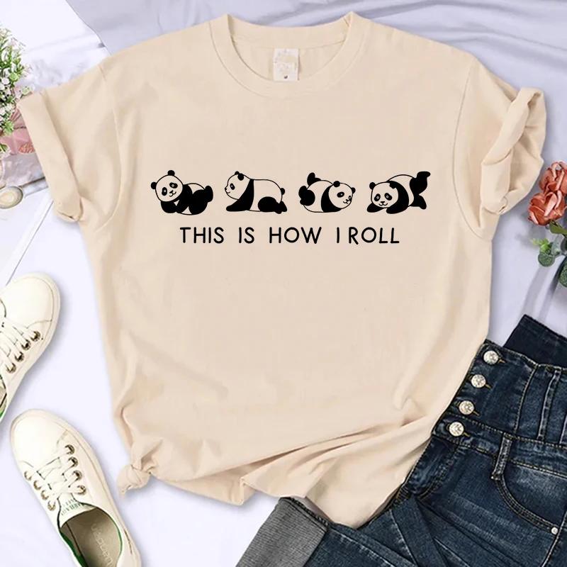 Funny Cute Panda Printed T Shirt for Women Summer Short Sleeve Cartoon Casual Creative T-shirt Vintage Round Neck Clothes