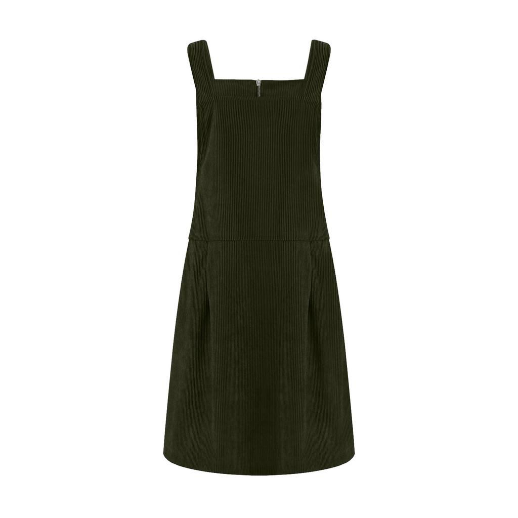 Damska modna sztruksowa jednokolorowa całoroczna damska sukienka bez rękawów z zamkiem błyskawicznym i kieszeniami na co dzień