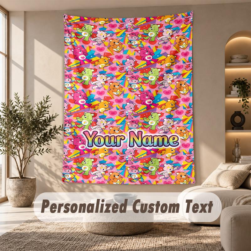 Care Bears Tapestry, Personalized Custom Text, Wall Hanging Tapestry For Living Room Home Wall Decor