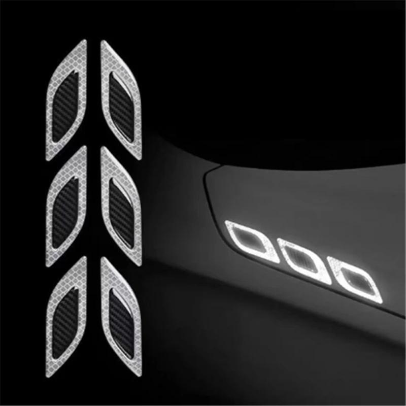 

6pcs/set Car Anti-scratch Safety Warning Sticker Carbon Fiber Night Safety Reflective Decoration білий