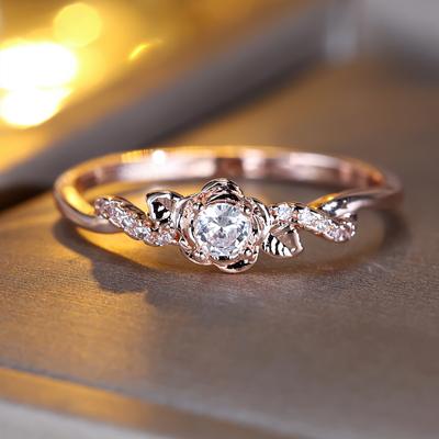 Elegant White Zircon Rose Flower Rings for Women Rose Gold Color Fashion Jewelry Minimalist Accessories