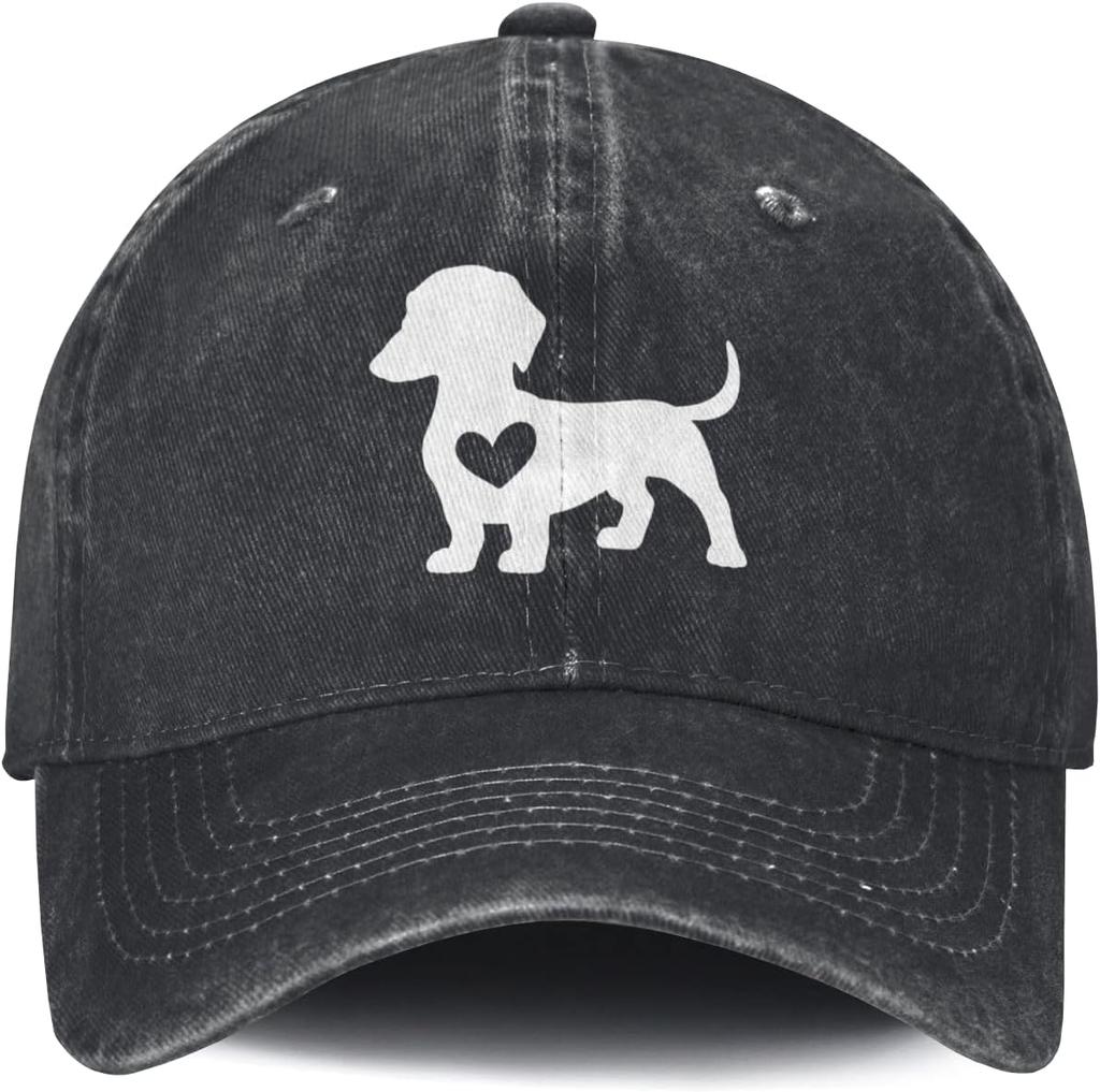 Dachshund Heart Print Baseball Cap Dog Lover Distressed Washed Adjustable Outdoor Casual Cap