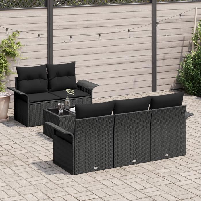 VidaXL Ensemble de Canapé de Jardin 6 Pièces avec Coussins Noir Poly Rattan 3345243