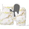 Oven Mitts Pot Holders Set Vintage Butterfly Moon Flower Silicone Kitchen Gloves Potholders Heat Resistant for Chef Baking Cooking Grilling BBQ 4
