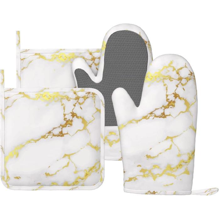 Oven Mitts Pot Holders Set Vintage Butterfly Moon Flower Silicone Kitchen Gloves Potholders Heat Resistant for Chef Baking Cooking Grilling BBQ 4