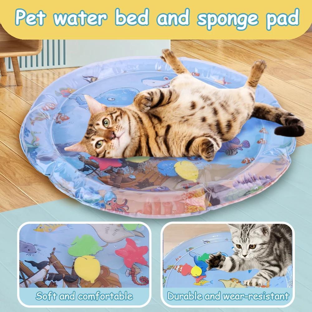 Extra Thick Aqua Interactive Cat Play Mat Cat Toys Cat Water Sensory Playmat Pet Cooling Mat for Indoor Outdoor Exercise