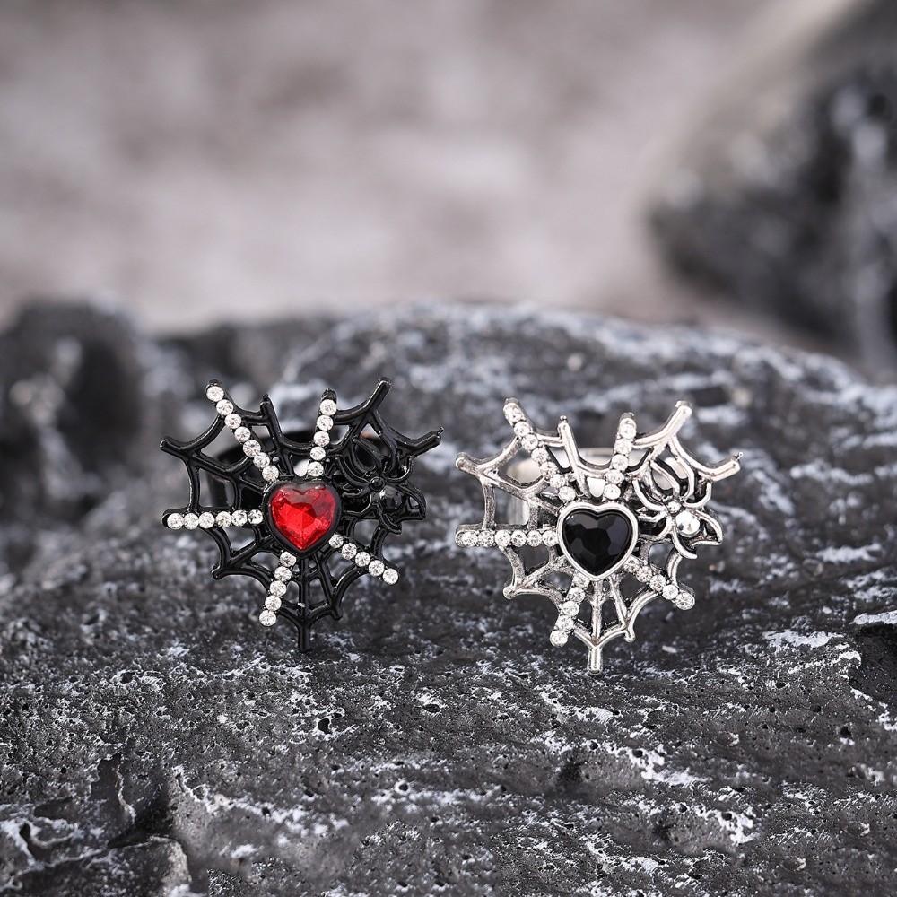 Dark Fashion Spider Web Heart Ring Zinc Zinc Alloy Halloween Opening Ring Gothic Bat Ring  Cosplay Jewelry