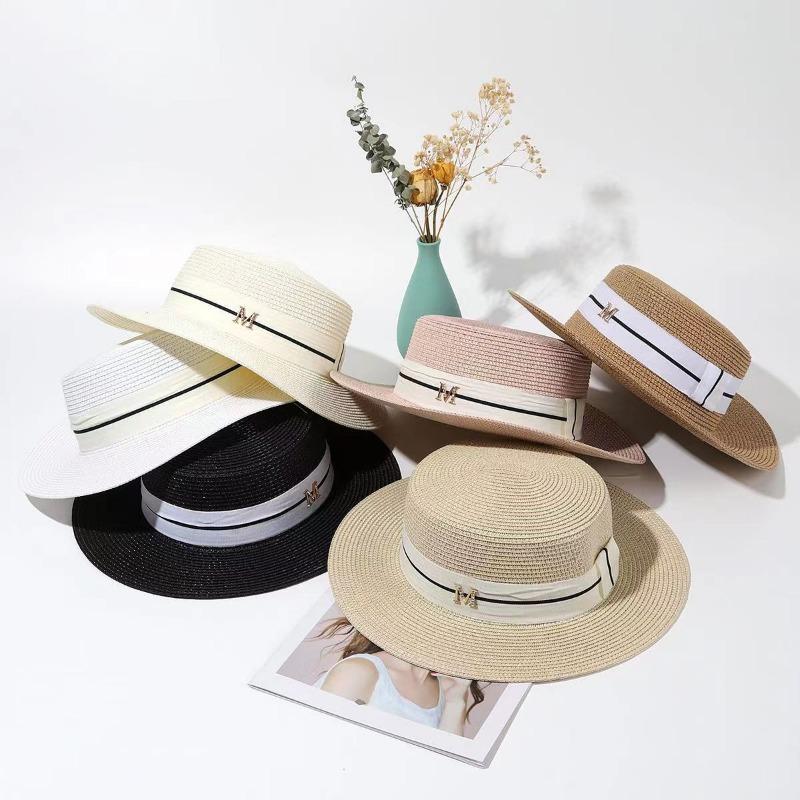 M-standard Flat-topped Straw Hat Retro Joker Beach Sun  Hat in Summer Beanies for Men
