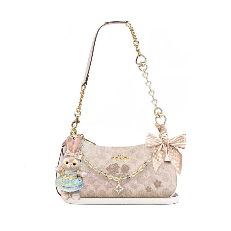 

COACH shoulder bag [Customized bag] Teri 24 classic presbyopic Logo zipper closure, pendant, scarf, bow, printing, extension Mulan Ci Basic Model білий