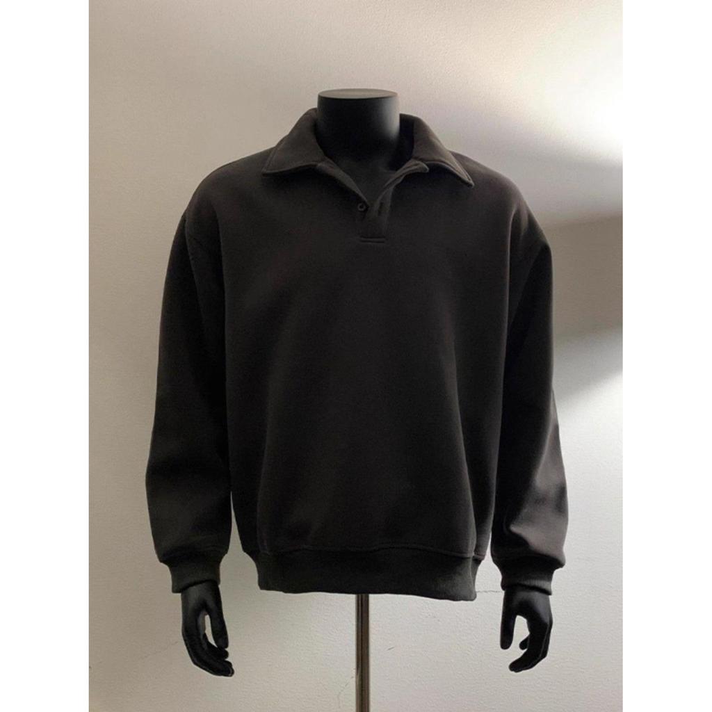 American Men's Fleece-Lined Polo Shirt: Heavyweight, Long-Sleeve, Turn-Down Collar for Autumn/Winter.