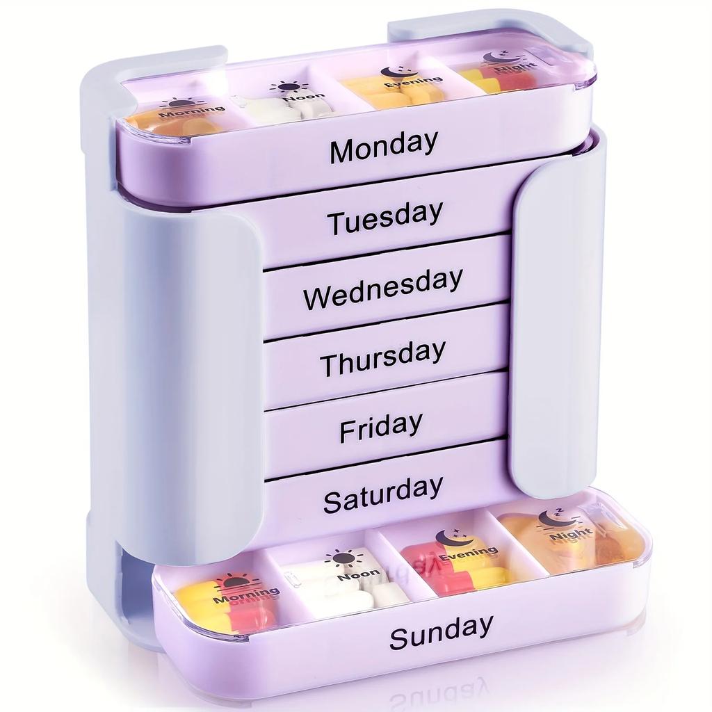 7-Day Large Capacity Portable Pill Organizer with Removable Daily Compartments - Weekly Medication Planner, Durable Plastic