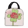 Ladybug On The Four Leaf Grass Insulated Lunch Bag for Kids School Cooler Thermal Food Box Tote Portable Lunch Boxes Container
