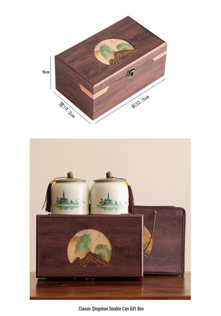 Classic Green Hill Ceramic Tea Caddy Gift Box - Empty Storage Jar for Black & Green Tea with Custom Logo