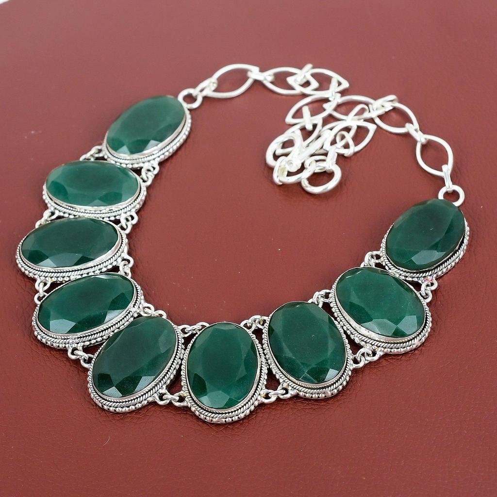 Faceted Zambian Emerald Necklace Gemstone Jewelry 925 Sterling Silver Adjustable Chain Necklace Handmade Vintage Necklace Engagement Gifts