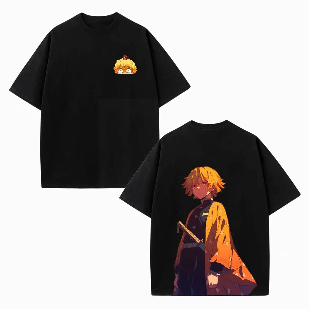 Anime Demon Slayer Zenitsu Agatsuma Graphic TShirt 100Cotton unisex Oversized Shirt Unisex Short Sleeve ONeck Y2k New Fashion