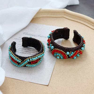 Handgefertigtes böhmisches ethnisches Armband gewebt Naturstein Retro personalisiertes tibetisches Armband mit Schmuck Damen