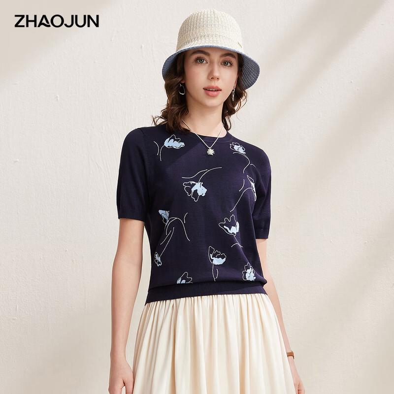 Women s Mulberry Silk Blend Embroidered Knitted Short-Sleeve T-Shirt L