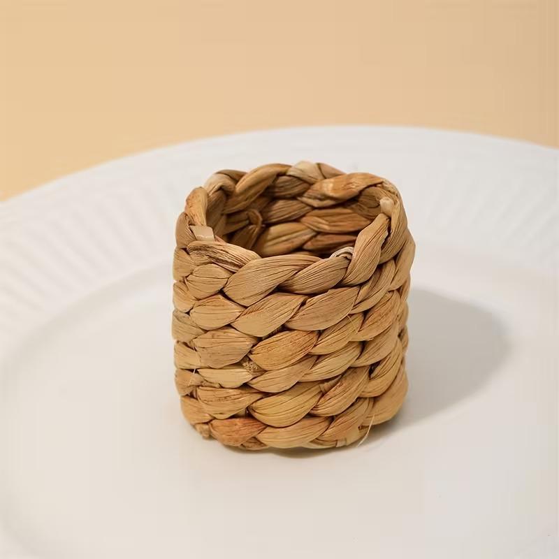 1-48PCSHandmade Water HyacinthNapkin Rings Natural Woven Holder FarmhouseTable Decor for Thanksgiving Wedding Dining Accessories