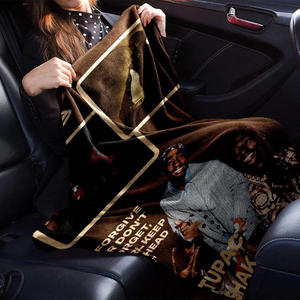 1pc 2PacHip Hop Blanket Soft Lightweight All Season Multi Purpose Throw for Sofa, Bed, Office & Picnics, French Style with Iconic Album Art & Quotes