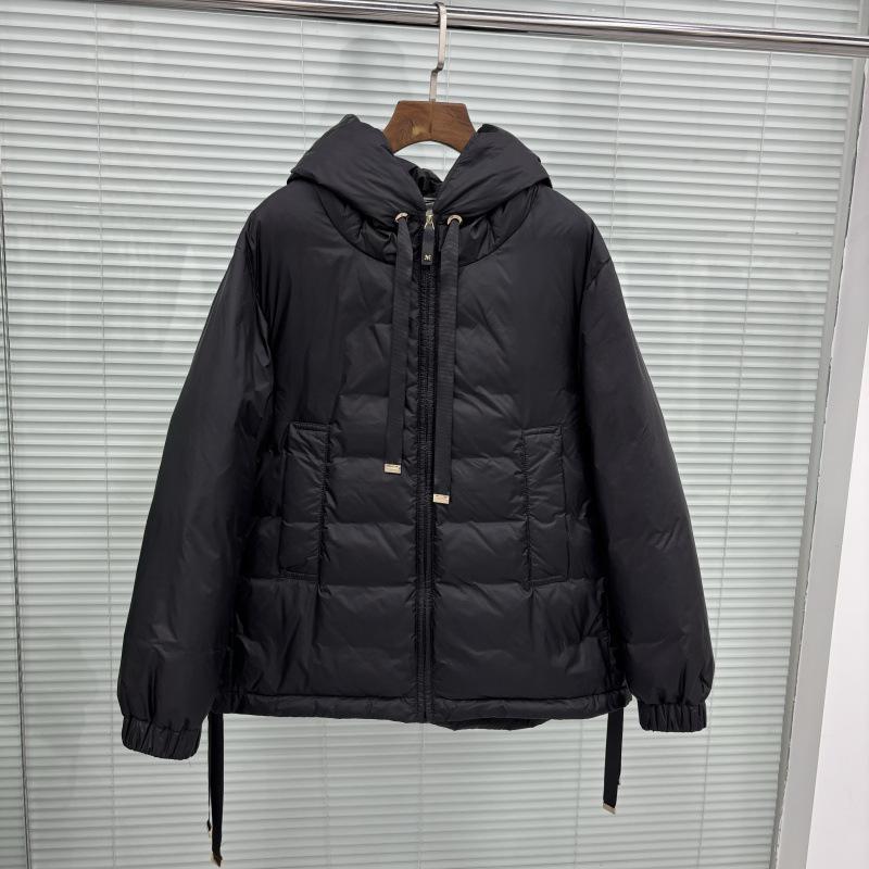 Autumn and Winter Europe Station Winter Clothing Hooded White Duck Down Wide Plaid Ribbon Drawstring Hat Down Jacket Women's Jacket