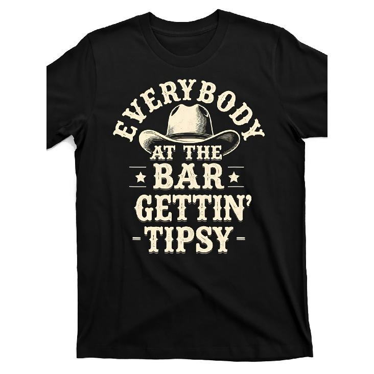 Men S Funny Everybody Gettin Tipsy Western Cowboy Bar Humor T-Shirt - Loose Fit Casual Tee with Cowboy Hat & Whiskey Print, Round Neck Short S чёрный