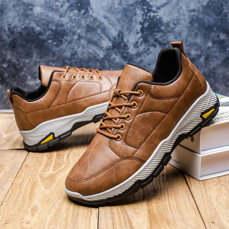 Podzimní a zimní nové módní pánské boty šněrovací kožené outdoorové lezecké boty měkké dno nízké boty pro volný čas
