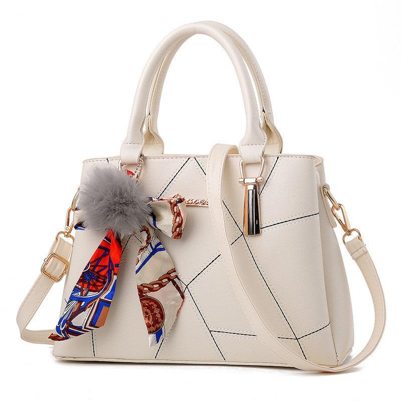 Elegant Quilted Grid Embroidered Roomy Ladies Tote Handbag, Multiway Shoulder Crossbody Bag For Daily Commute