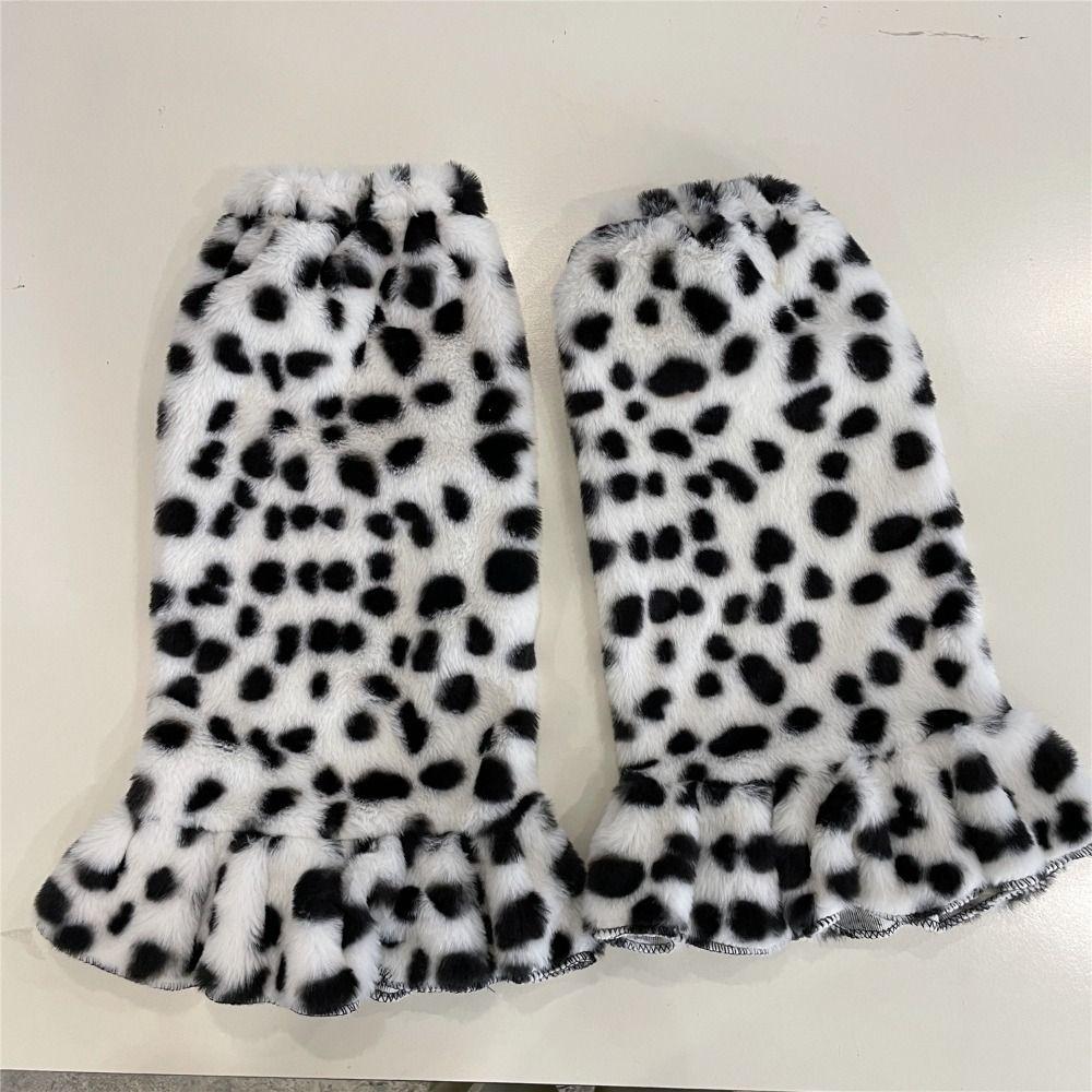 Scaldamuscoli Invernali Stampa Leopardo Calze Lunghe a Pois e Strisce Coprigambe Peluche Vintage Streetwear