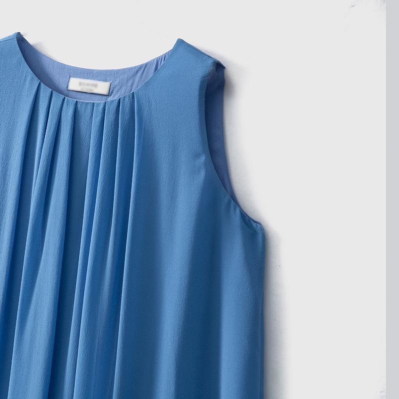 Women's Summer Vacation Style Mulberry Silk Long Tank Dress - Solid Color Design