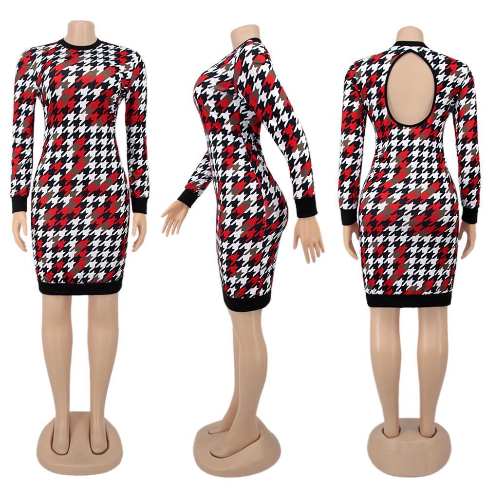 H208 European Spring/Autumn Women's Long Sleeve Irregular Print Dress
