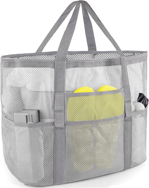 Mesh Beach Bag with 8 Pockets - Large Capacity Travel & Toy Storage Bag