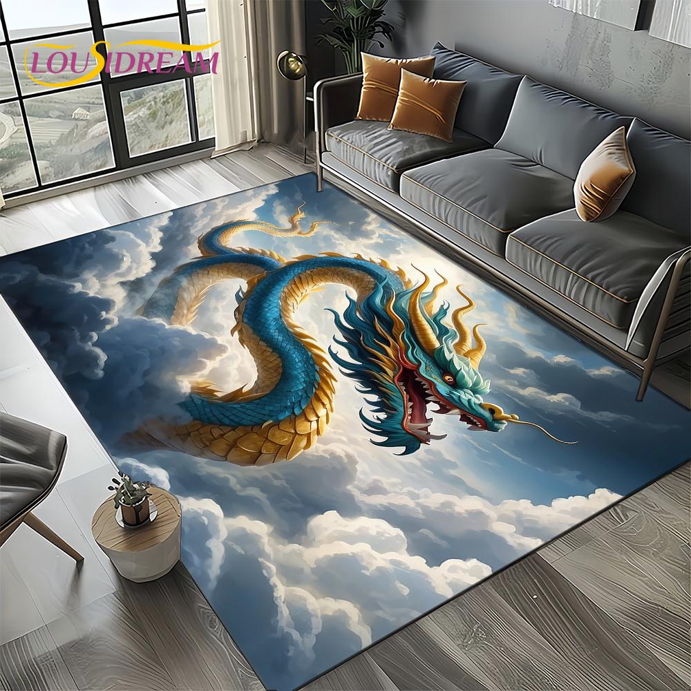 Chinese Style Dreamy Dragon Cartoon Carpet Rug for Living Room Bedroom Home Sofa Decoration,Kid Area Rug Non-slip Floor Mat
