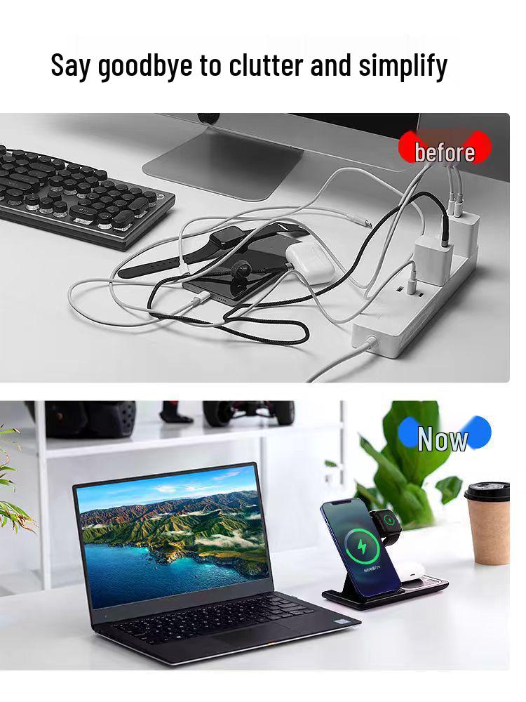 15W Foldable 3-in-1 Wireless Charging Stand for Apple & Android Phones