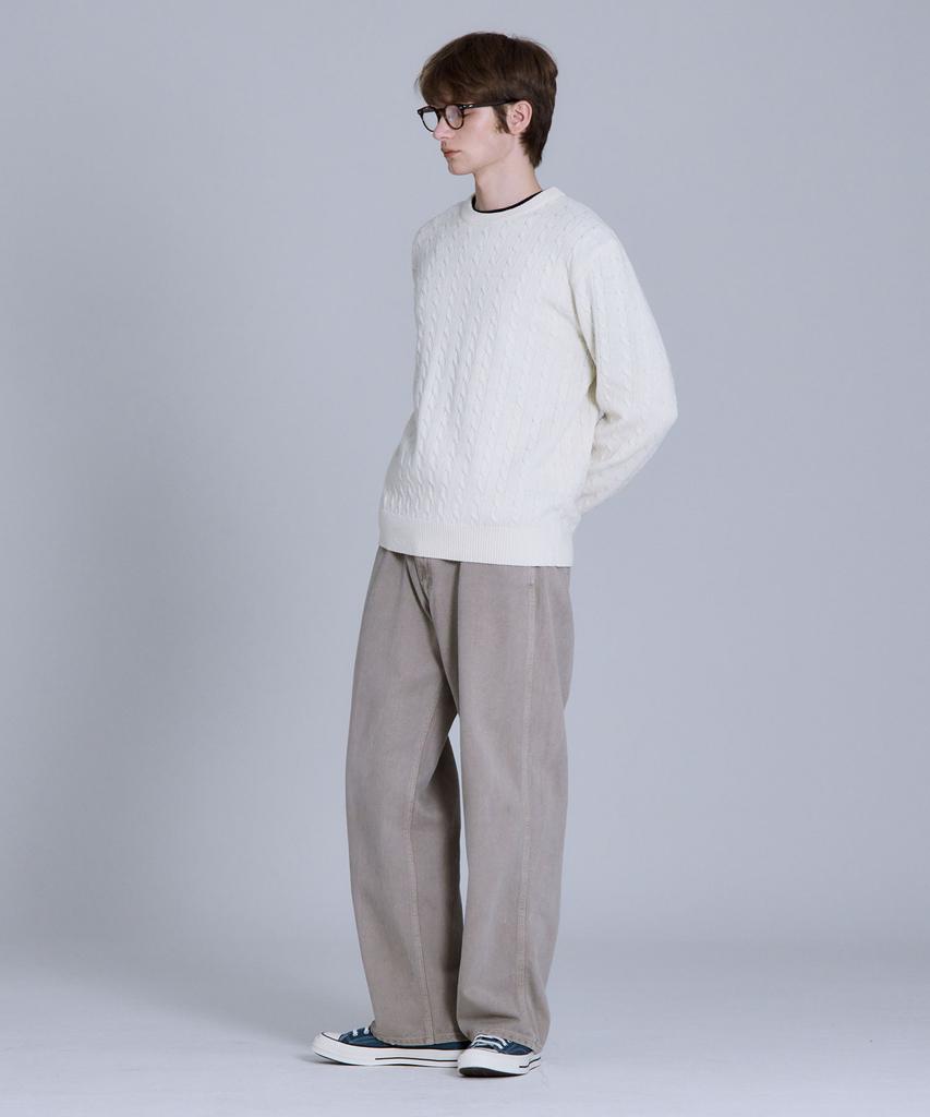 BASIC HOUSE Cable Round Neck Knit Oatmeal Lykt7101